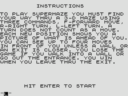 Supermaze (ZX81) screenshot: Instructions