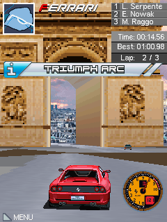 Ferrari GT: Evolution (J2ME) screenshot: Driving through the Triumph Arc