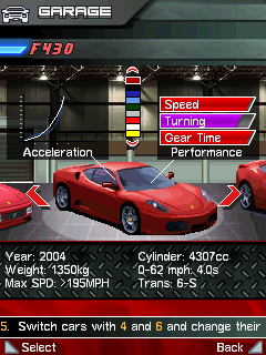 Ferrari GT: Evolution (J2ME) screenshot: Garage