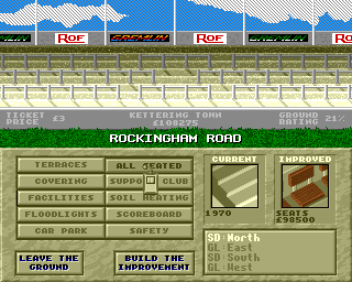 Premier Manager 2 (Amiga) screenshot: Stadium facilities