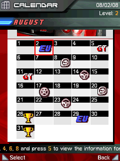 Ferrari GT: Evolution (J2ME) screenshot: Calendar