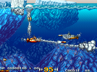 In the Hunt (Arcade) screenshot: First enemy