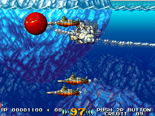 In the Hunt (Arcade) screenshot: Explosion under water