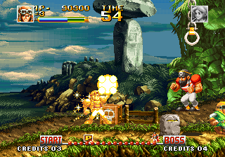 Top Hunter: Roddy & Cathy (Neo Geo) screenshot: Bearded pirate mid-boss