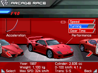 Ferrari GT: Evolution (Windows Mobile) screenshot: Car selection