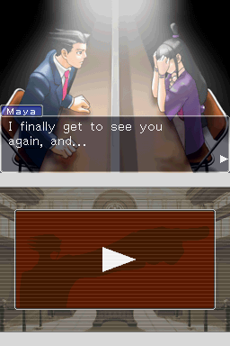 Phoenix Wright: Ace Attorney - Justice for All (Nintendo DS) screenshot: Case 2: Looks like Maya is in trouble again.