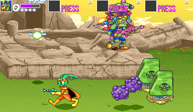 Bucky O'Hare (Arcade) screenshot: Hard obstacles
