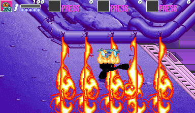 Bucky O'Hare (Arcade) screenshot: Deadly flames