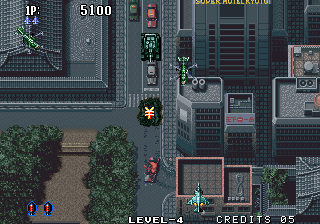 Aero Fighters 2 (Arcade) screenshot: Blow up the tanks.