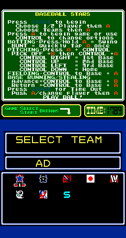 Baseball Stars (Arcade) screenshot: Select Team.