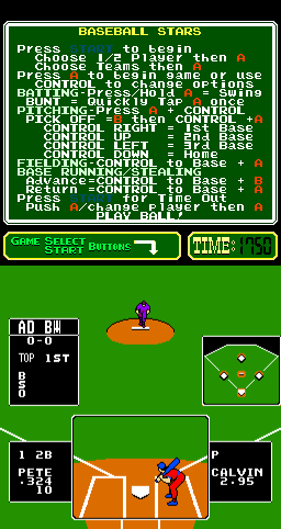 Baseball Stars (Arcade) screenshot: The first pitch.