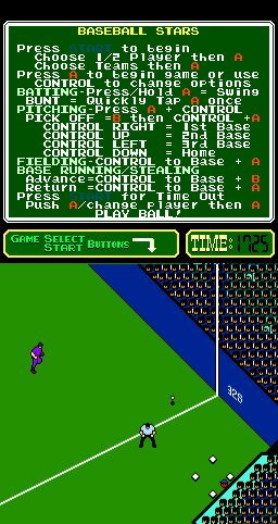 Baseball Stars (Arcade) screenshot: Hits the wall.