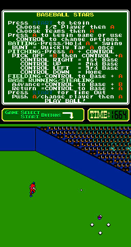 Baseball Stars (Arcade) screenshot: Chasing the ball.