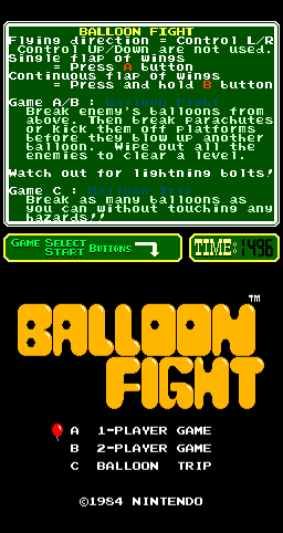 Balloon Fight (Arcade) screenshot: Title Screen.