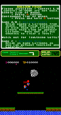 Balloon Fight (Arcade) screenshot: Last enemy killed.