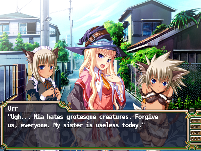 Harem Party (Windows) screenshot: Walking down the street with Urr, Nia and Cleo