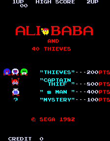 Alibaba and 40 Thieves (Arcade) screenshot: Title Screen.