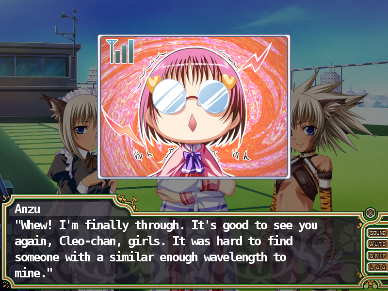 Harem Party (Windows) screenshot: Cleo's mother, a strong sorceress, talks with the party through Anzu