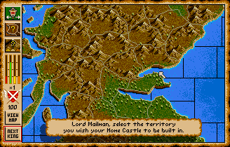 Vikings: Fields of Conquest - Kingdoms of England II (Amiga) screenshot: Choose a suitable place for your castle