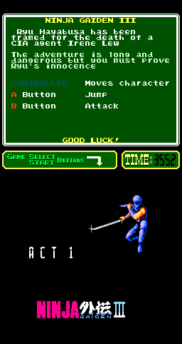Ninja Gaiden III: The Ancient Ship of Doom (Arcade) screenshot: Act 1