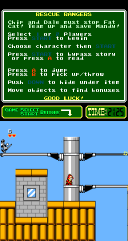 Disney's Chip 'n Dale: Rescue Rangers (Arcade) screenshot: Walking on the wires.