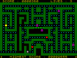 Puckman (ZX Spectrum) screenshot: Eating strawberry