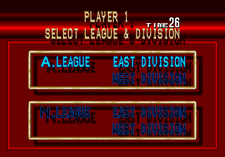 Clutch Hitter (Arcade) screenshot: Select League & Division.