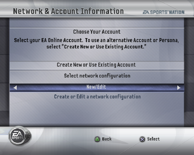 FIFA Soccer 06 (PlayStation 2) screenshot: It should be obvious but a network account is needed for network play