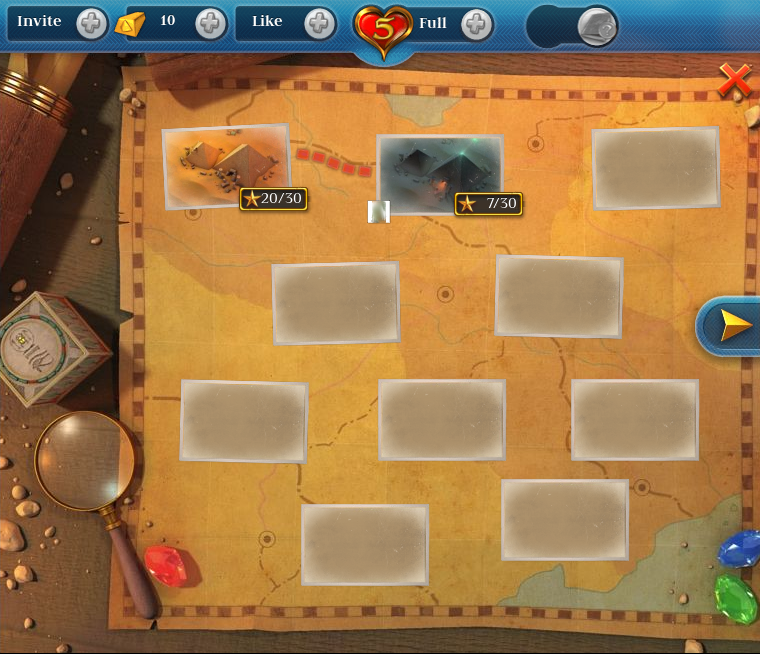 Pyramid Solitaire Saga (Browser) screenshot: The overall map.