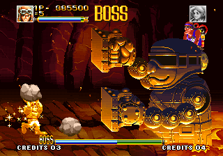 Top Hunter: Roddy & Cathy (Neo Geo) screenshot: Fire planet boss