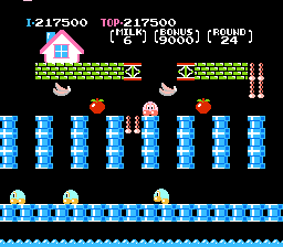 Nuts & Milk (NES) screenshot: Falling to the bottom floor is fatal here