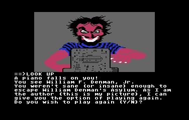 Asylum II (Atari 8-bit) screenshot: A meeting with the (insidious) author himself