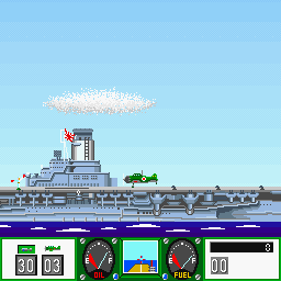Wings of Fury (Sharp X68000) screenshot: Getting ready to take off with the Zero plane, this X68000 version differs from the others as here you play from the Japanese point of view