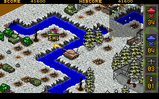 Tanke Da Juezhan (DOS) screenshot: Got me a nicely souped-up tank.