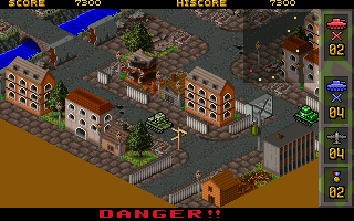 Tanke Da Juezhan (DOS) screenshot: Danger: enemy approaching the base!
