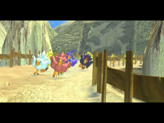 Chocobo Stallion (PlayStation) screenshot: An intense chocobo race in progress. (intro)
