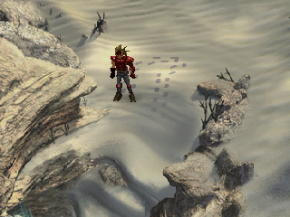 The Legend of Dragoon (PlayStation) screenshot: Nice effect - footprints on the sand