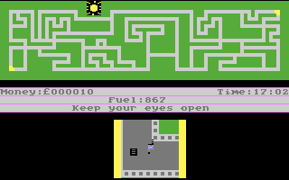 Despatch Rider (Atari 8-bit) screenshot: Collision with a kerbstone