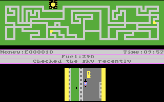 Despatch Rider (Atari 8-bit) screenshot: Fuel station