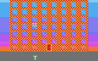 Despatch Rider (Atari 8-bit) screenshot: Falling package