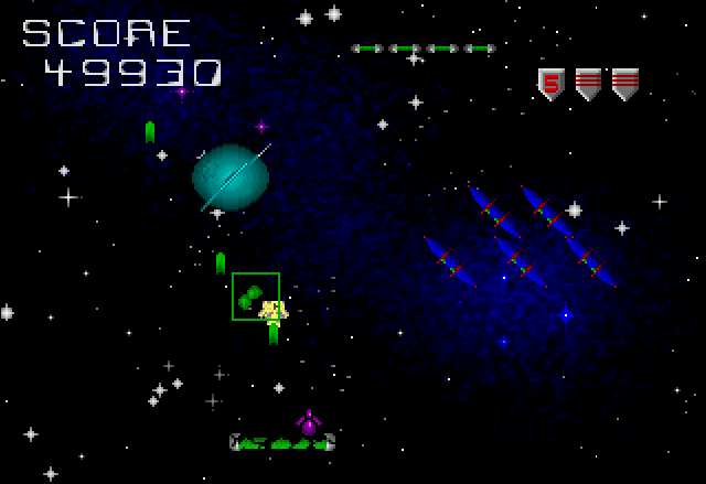 Mad Bodies (Jaguar) screenshot: Level 7 - Blastin' off a Saturn-esque planetoid