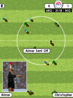 FIFA Soccer 2002 (Windows Mobile) screenshot: The referee showing the red card