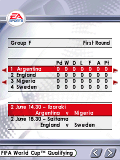 FIFA Soccer 2002 (Windows Mobile) screenshot: Entering the World Cup