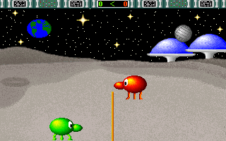 Zorlim's Arcade Volleyball (DOS) screenshot: Jumping around in space