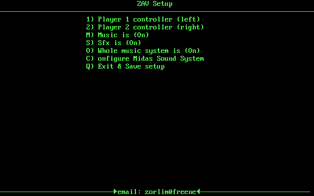 Zorlim's Arcade Volleyball (DOS) screenshot: Game setup