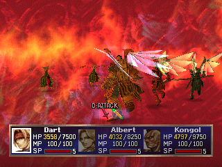 The Legend of Dragoon (PlayStation) screenshot: Later in the game you'll be able to synchronize your dragon attacks. The screen morphs into this afterwards