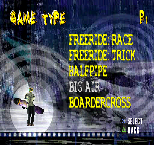 Big Air (PlayStation) screenshot: One Player mode - Game Type - Big Air