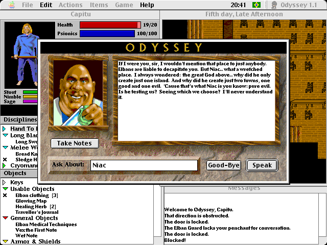 Odyssey: The Legend of Nemesis (Macintosh) screenshot: Talking to NPCs