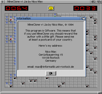 MineClone (Amiga) screenshot: About game