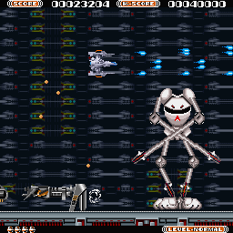 Sol-Feace (Sharp X68000) screenshot: Stage 2 and mr. funky robot over there "keepin' it real"